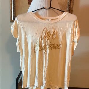 Women's Cream T-Shirt with Gold Text